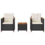 Casa si Gradina - Gradina si terasa - Mobilier exterior - Seturi mobila gradina - Set bistro cu perne, 3 piese, negru, poliratan si lemn acacia - Infinity.ro