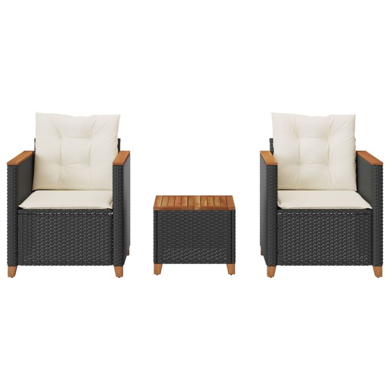 Casa si Gradina - Gradina si terasa - Mobilier exterior - Seturi mobila gradina - Set bistro cu perne, 3 piese, negru, poliratan si lemn acacia - Infinity.ro