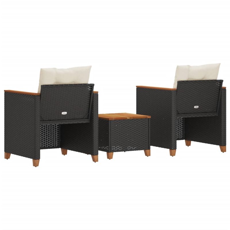 Casa si Gradina - Gradina si terasa - Mobilier exterior - Seturi mobila gradina - Set bistro cu perne, 3 piese, negru, poliratan si lemn acacia - Infinity.ro