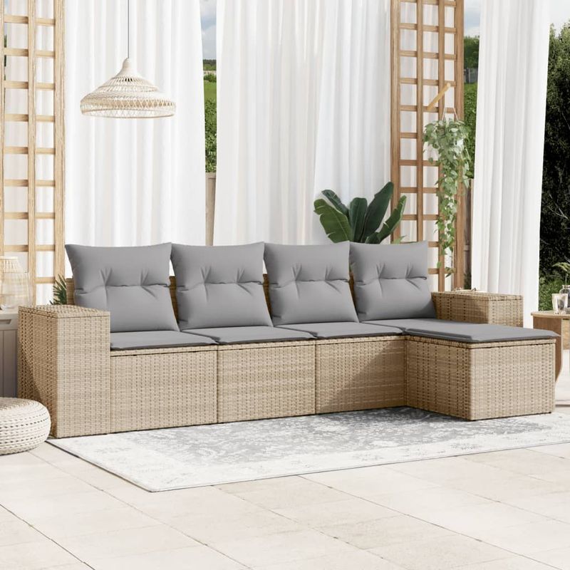 Casa si Gradina - Gradina si terasa - Mobilier exterior - Canapele si fotolii gradina - Set canapele de gradina cu perne, 5 piese, bej, poliratan - Infinity.ro