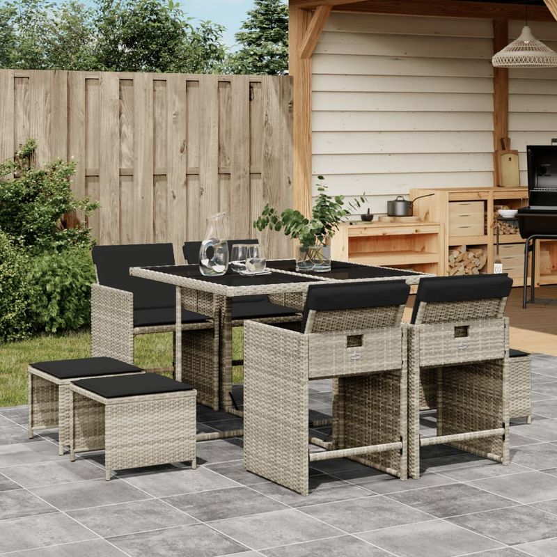 Casa si Gradina - Gradina si terasa - Mobilier exterior - Seturi mobila gradina - Set mobilier gradina cu perne, 9 piese, gri deschis, poliratan - Infinity.ro