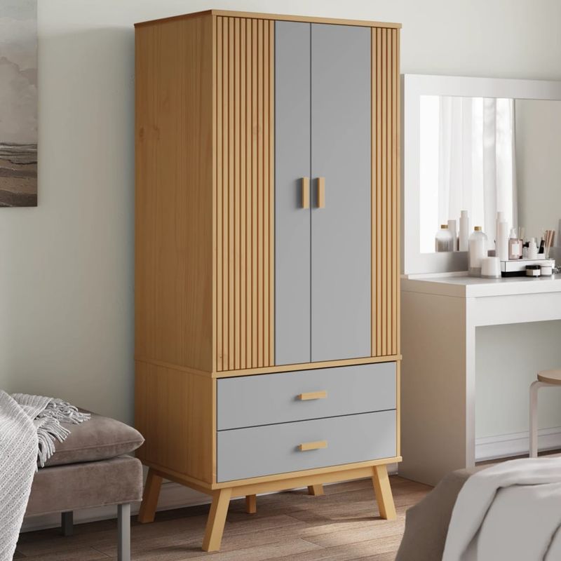 Casa si Gradina - Mobilier - Dulapuri si sifoniere - Sifoniere - Sifonier "OLDEN", gri/maro, 76,5x53x172 cm, lemn masiv pin - Infinity.ro