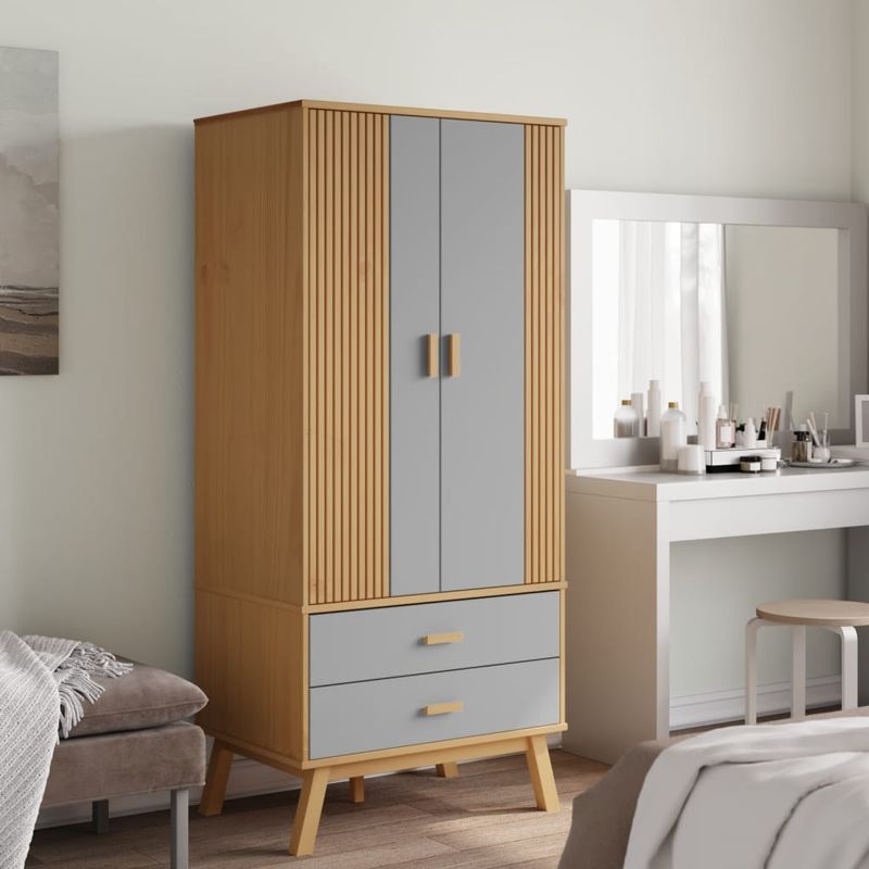 Casa si Gradina - Mobilier - Dulapuri si sifoniere - Sifoniere - Sifonier "OLDEN", gri/maro, 76,5x53x172 cm, lemn masiv pin - Infinity.ro