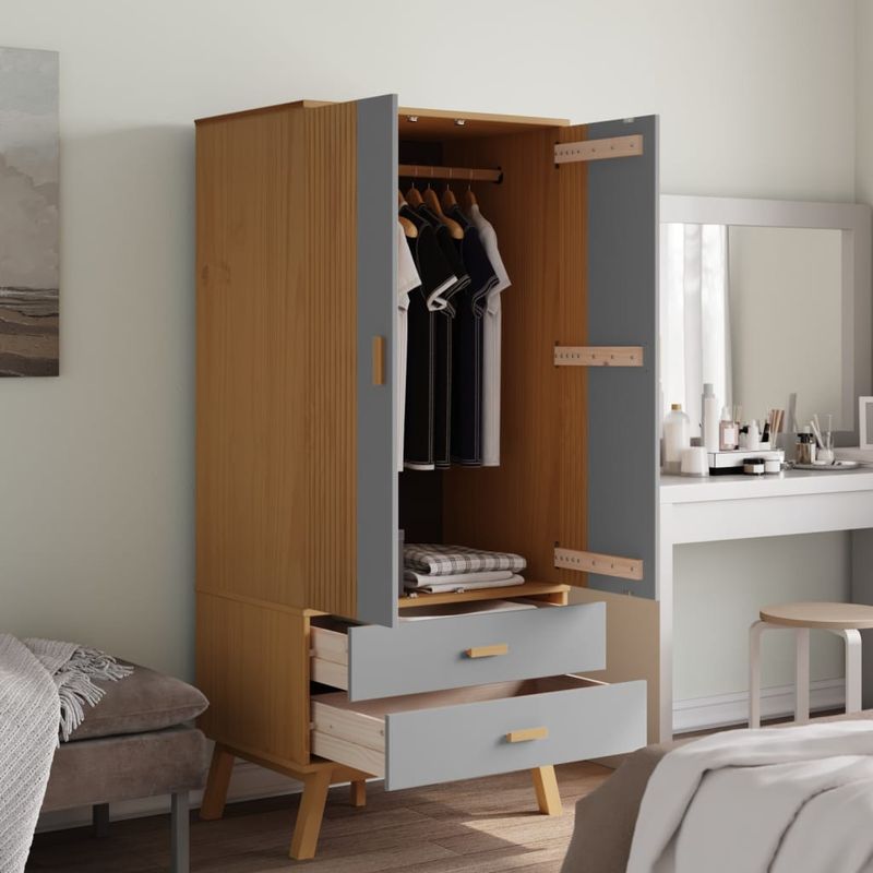 Casa si Gradina - Mobilier - Dulapuri si sifoniere - Sifoniere - Sifonier "OLDEN", gri/maro, 76,5x53x172 cm, lemn masiv pin - Infinity.ro
