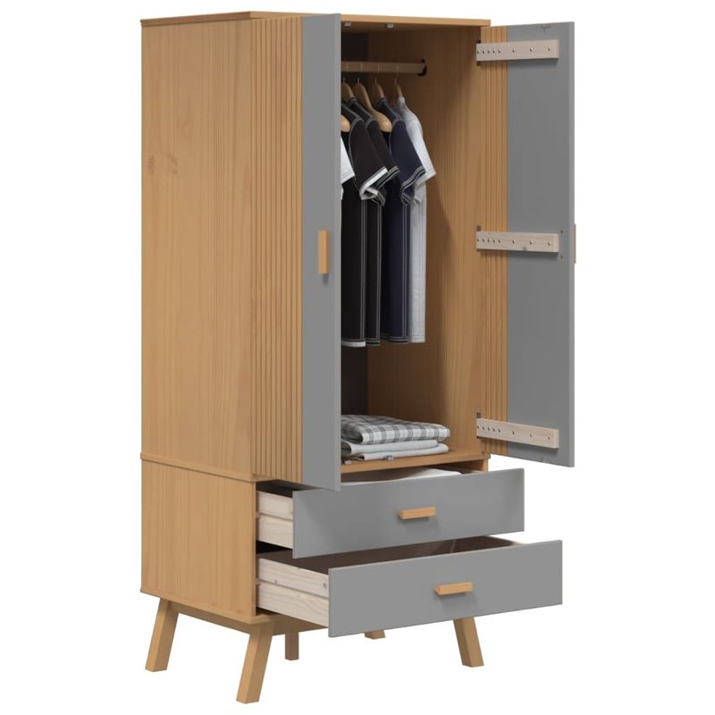 Casa si Gradina - Mobilier - Dulapuri si sifoniere - Sifoniere - Sifonier "OLDEN", gri/maro, 76,5x53x172 cm, lemn masiv pin - Infinity.ro