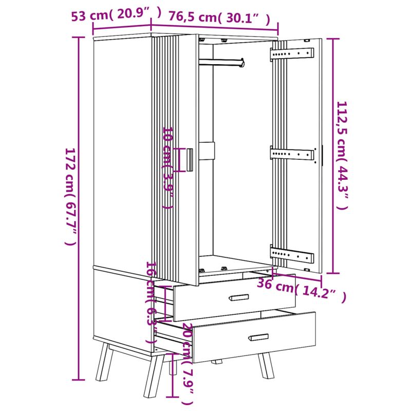 Casa si Gradina - Mobilier - Dulapuri si sifoniere - Sifoniere - Sifonier "OLDEN", gri/maro, 76,5x53x172 cm, lemn masiv pin - Infinity.ro
