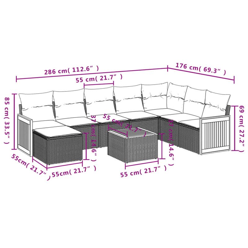 Casa si Gradina - Gradina si terasa - Mobilier exterior - Seturi mobila gradina - Set mobilier de gradina cu perne, 9 piese, negru, poliratan - Infinity.ro