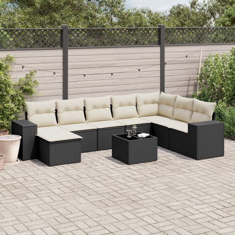 Casa si Gradina - Gradina si terasa - Mobilier exterior - Seturi mobila gradina - Set mobilier de gradina cu perne, 9 piese, negru, poliratan - Infinity.ro