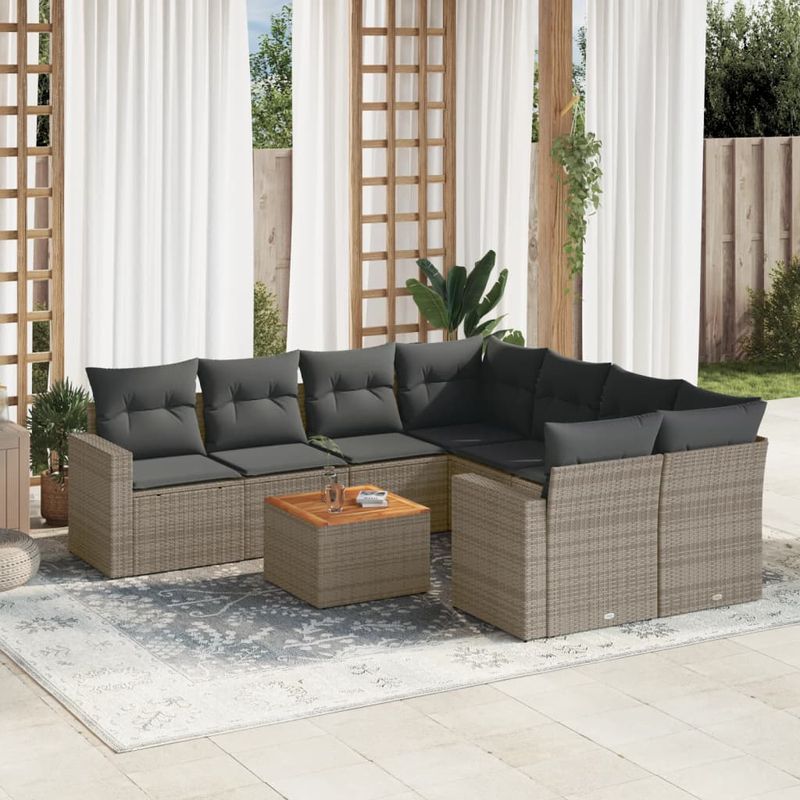 Casa si Gradina - Gradina si terasa - Mobilier exterior - Seturi mobila gradina - Set canapele de gradina, 9 piese, cu perne, gri, poliratan - Infinity.ro