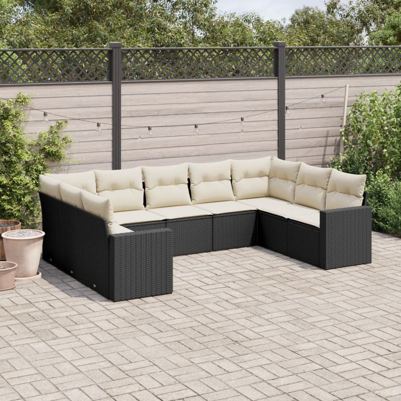 Casa si Gradina - Gradina si terasa - Mobilier exterior - Canapele si fotolii gradina - Set mobilier de gradina cu perne, 9 piese, negru, poliratan - Infinity.ro
