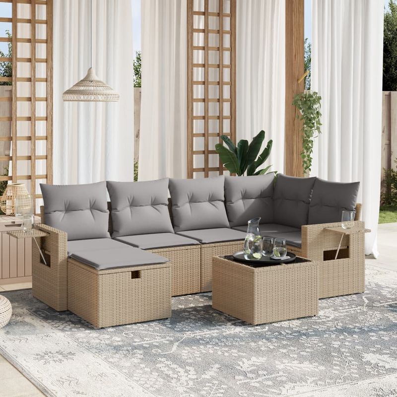 Casa si Gradina - Gradina si terasa - Mobilier exterior - Seturi mobila gradina - Set canapele de gradina, 7 piese, cu perne, bej, poliratan - Infinity.ro