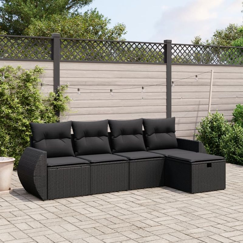 Casa si Gradina - Gradina si terasa - Mobilier exterior - Seturi mobila gradina - Set mobilier de gradina cu perne, 5 piese, negru, poliratan - Infinity.ro