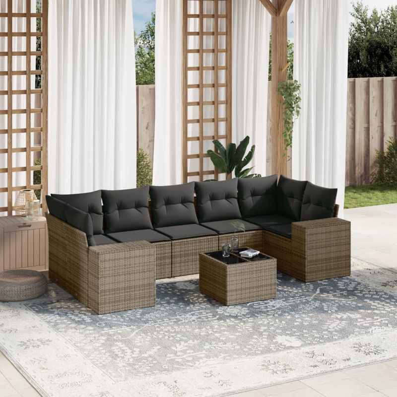 Casa si Gradina - Gradina si terasa - Mobilier exterior - Canapele si fotolii gradina - Set canapele de gradina cu perne, 8 piese, gri, poliratan - Infinity.ro