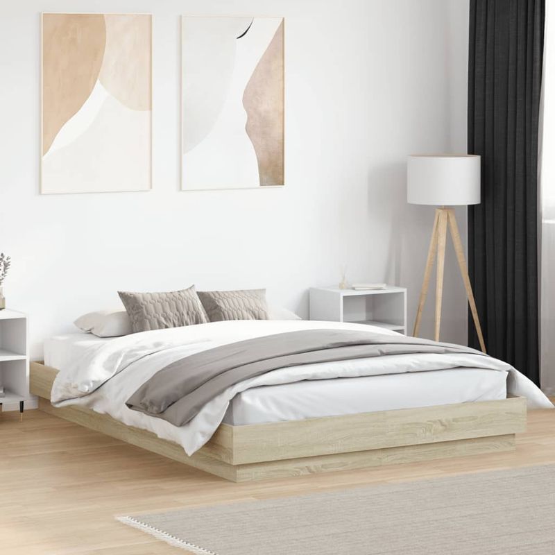Casa si Gradina - Mobilier - Paturi si accesorii - Paturi - Cadru de pat cu lumini LED, stejar sonoma, 150x200 cm - Infinity.ro