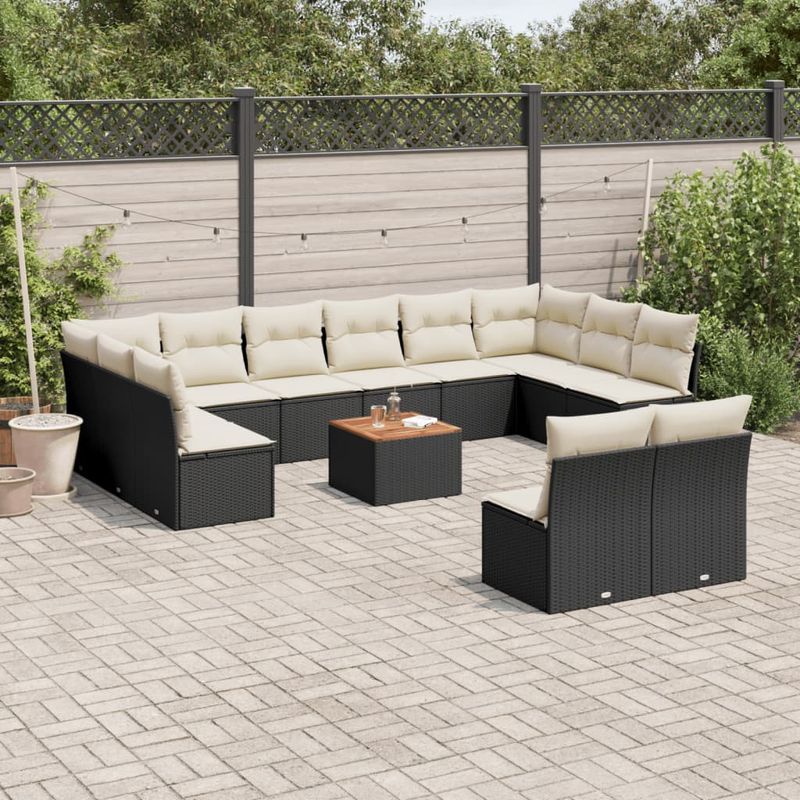 Casa si Gradina - Gradina si terasa - Mobilier exterior - Seturi mobila gradina - Set mobilier de gradina cu perne, 13 piese, negru, poliratan - Infinity.ro