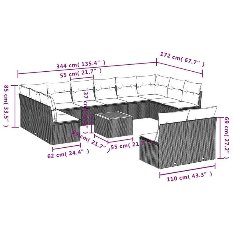 Casa si Gradina - Gradina si terasa - Mobilier exterior - Seturi mobila gradina - Set mobilier de gradina cu perne, 13 piese, negru, poliratan - Infinity.ro