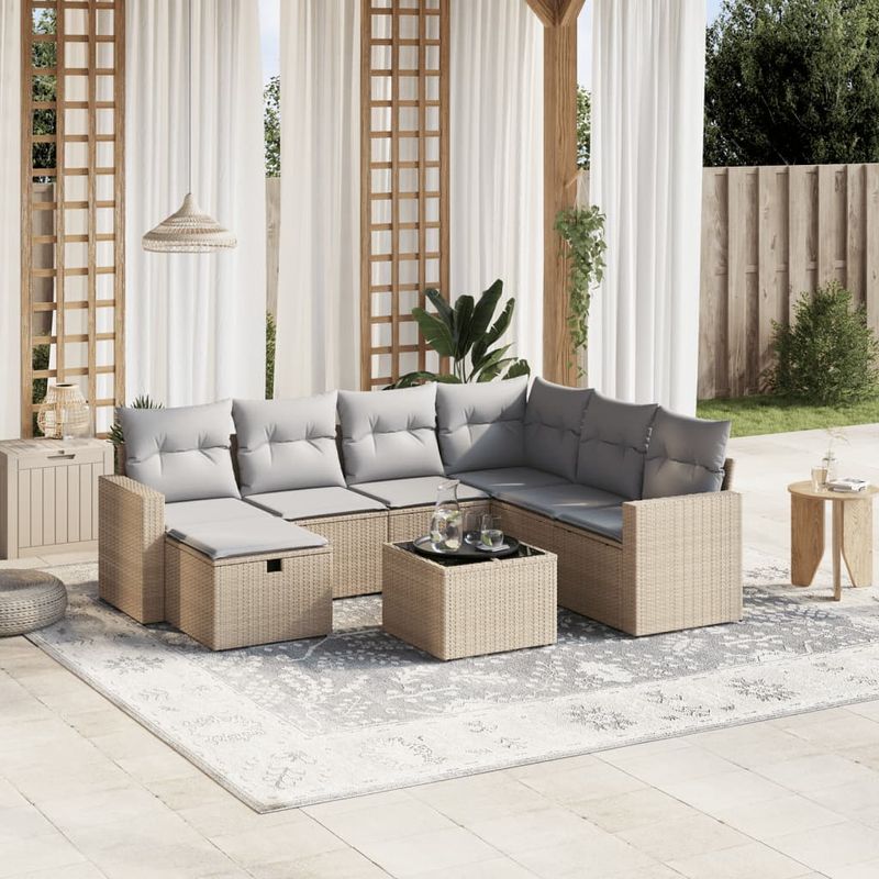 Casa si Gradina - Gradina si terasa - Mobilier exterior - Seturi mobila gradina - Set canapele de gradina, 8 piese, cu perne, bej, poliratan - Infinity.ro