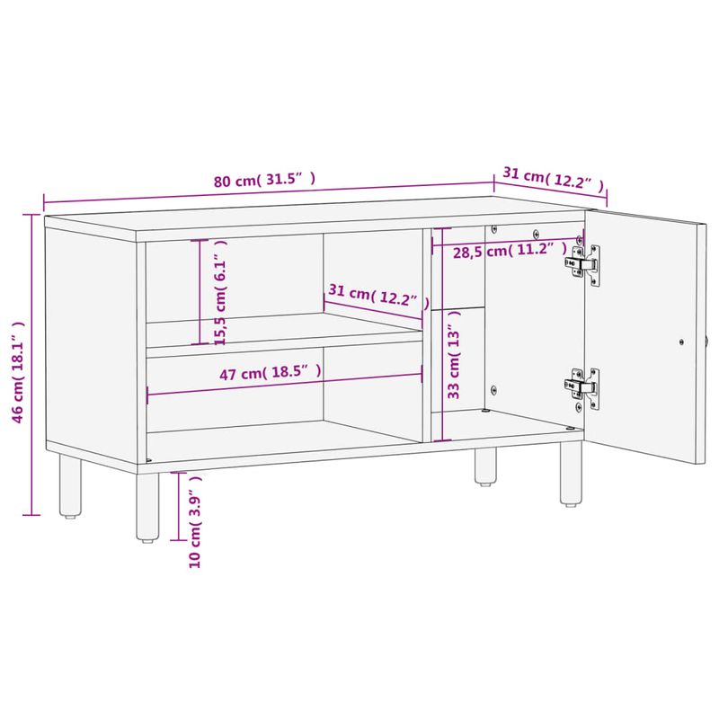 Casa si Gradina - Mobilier - Comode si corpuri - Comode - Comoda TV, negru, 80x31x46 cm, lemn masiv de mango - Infinity.ro