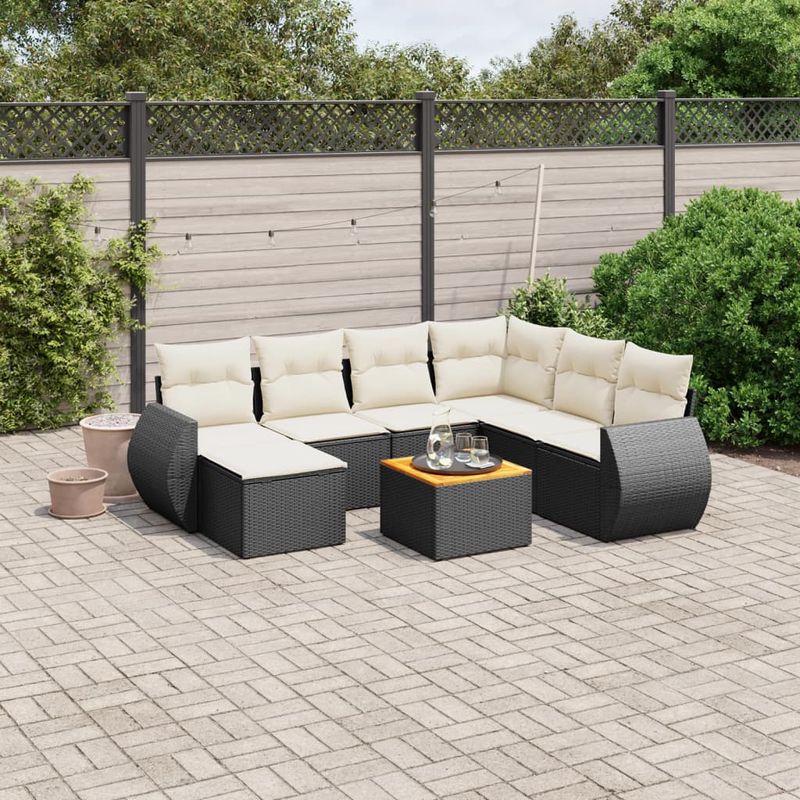 Casa si Gradina - Gradina si terasa - Mobilier exterior - Seturi mobila gradina - Set mobilier de gradina cu perne, 8 piese, negru, poliratan - Infinity.ro