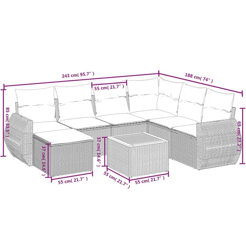 Casa si Gradina - Gradina si terasa - Mobilier exterior - Seturi mobila gradina - Set mobilier de gradina cu perne, 8 piese, negru, poliratan - Infinity.ro