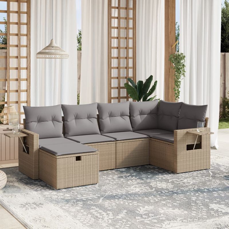 Casa si Gradina - Gradina si terasa - Mobilier exterior - Seturi mobila gradina - Set canapele de gradina, 6 piese, cu perne, bej, poliratan - Infinity.ro