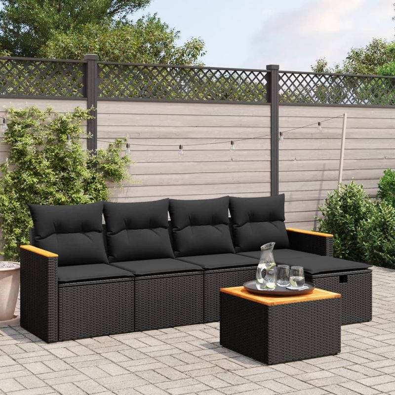 Casa si Gradina - Gradina si terasa - Mobilier exterior - Seturi mobila gradina - Set mobilier de gradina cu perne, 6 piese, negru, poliratan - Infinity.ro
