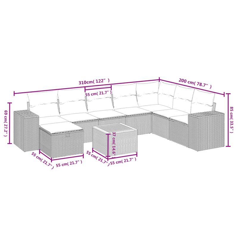 Casa si Gradina - Gradina si terasa - Mobilier exterior - Seturi mobila gradina - Set canapele de gradina, 9 piese, cu perne, bej, poliratan - Infinity.ro