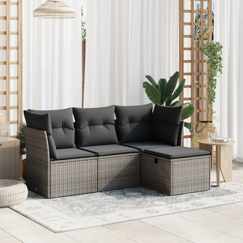 Casa si Gradina - Gradina si terasa - Mobilier exterior - Seturi mobila gradina - Set canapea de gradina cu perne, 4 piese, gri, poliratan - Infinity.ro