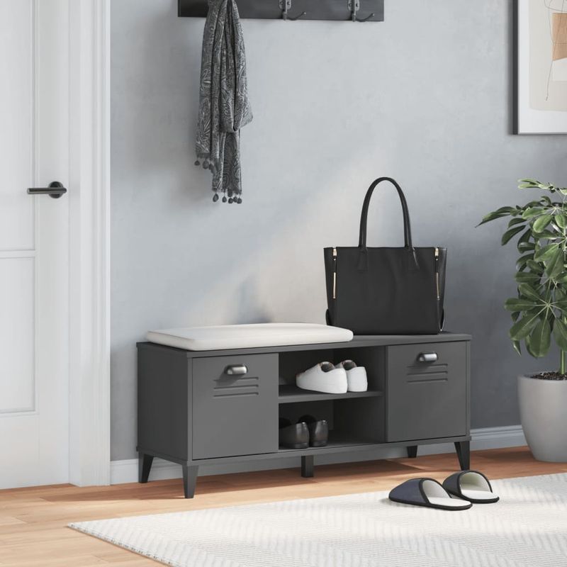 Casa si Gradina - Mobilier - Organizare si depozitare - Organizator incaltaminte - Banca pantofi „VIKEN” gri antracit 106x35x45 cm lemn masiv pin - Infinity.ro