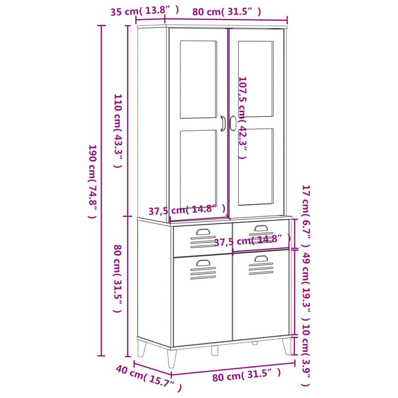 Casa si Gradina - Mobilier - Comode si corpuri - Corpuri bucatarie - Dulap inalt „VIKEN”, alb, 80x40x190 cm, lemn masiv de pin - Infinity.ro
