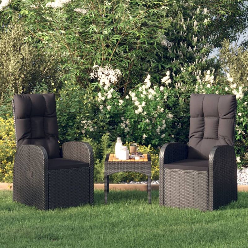 Casa si Gradina - Gradina si terasa - Mobilier exterior - Scaune si sezlonguri gradina - Scaune de gradina rabatabile cu perne, 2 buc., negru poliratan - Infinity.ro