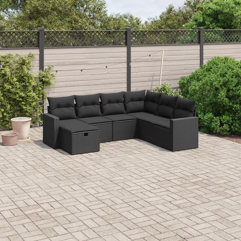 Casa si Gradina - Gradina si terasa - Mobilier exterior - Seturi mobila gradina - Set canapele de gradina cu perne, 7 piese, negru, poliratan - Infinity.ro