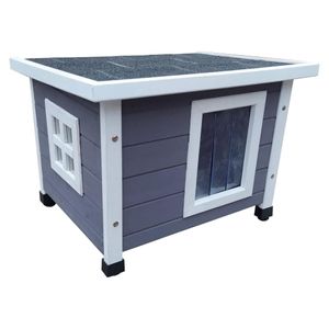 Pet Casa de pisici de exterior XL, gri si alb, 68,5x54x51,5 cm, lemn