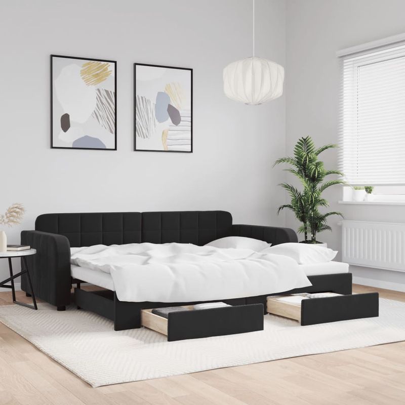 Casa si Gradina - Mobilier - Paturi si accesorii - Paturi - Pat de zi cu extensie si sertare, negru, 90x200 cm, catifea - Infinity.ro