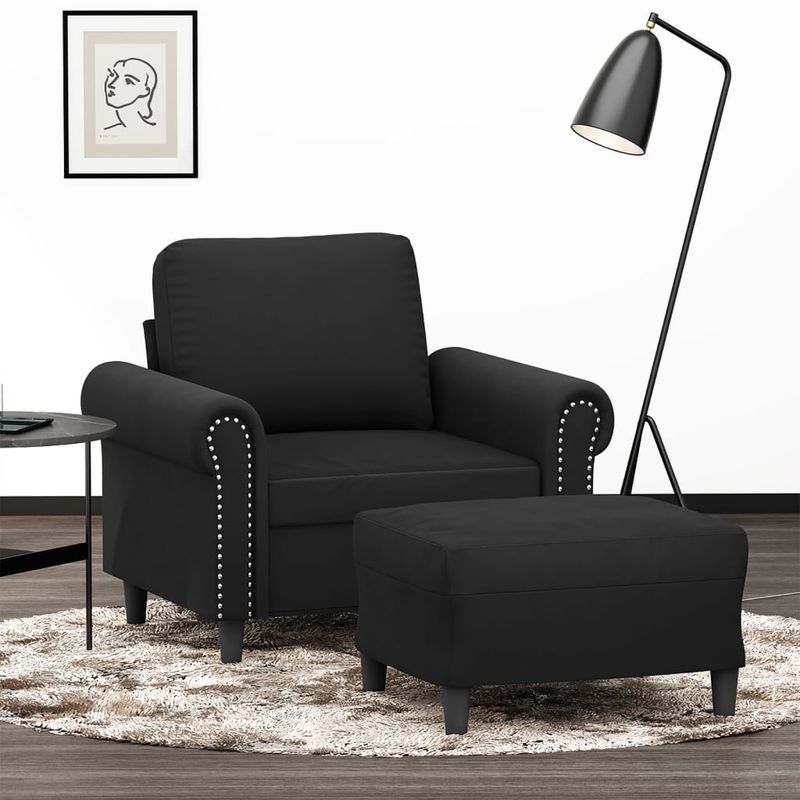 Casa si Gradina - Mobilier - Scaune si fotolii - Fotolii - Fotoliu canapea cu taburet, negru, 60 cm, catifea - Infinity.ro