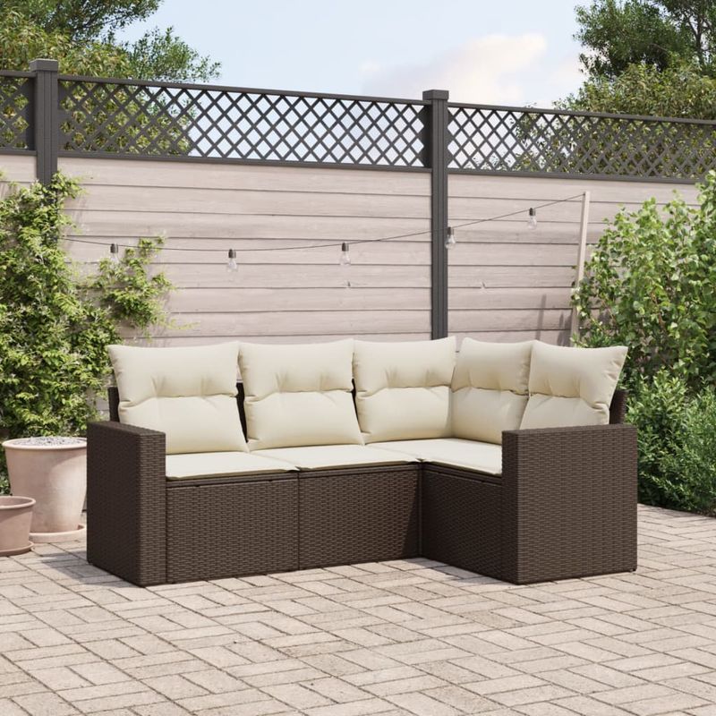 Casa si Gradina - Gradina si terasa - Mobilier exterior - Canapele si fotolii gradina - Set canapele de gradina, 4 piese, cu perne, maro poliratan maro - Infinity.ro