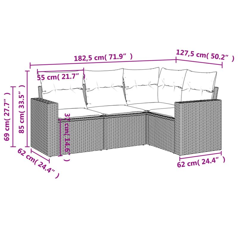 Casa si Gradina - Gradina si terasa - Mobilier exterior - Canapele si fotolii gradina - Set canapele de gradina, 4 piese, cu perne, maro poliratan maro - Infinity.ro