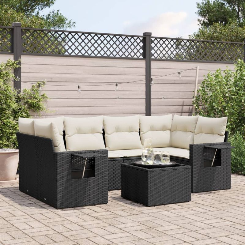 Casa si Gradina - Gradina si terasa - Mobilier exterior - Seturi mobila gradina - Set canapele de gradina cu perne, 7 piese, negru, poliratan - Infinity.ro