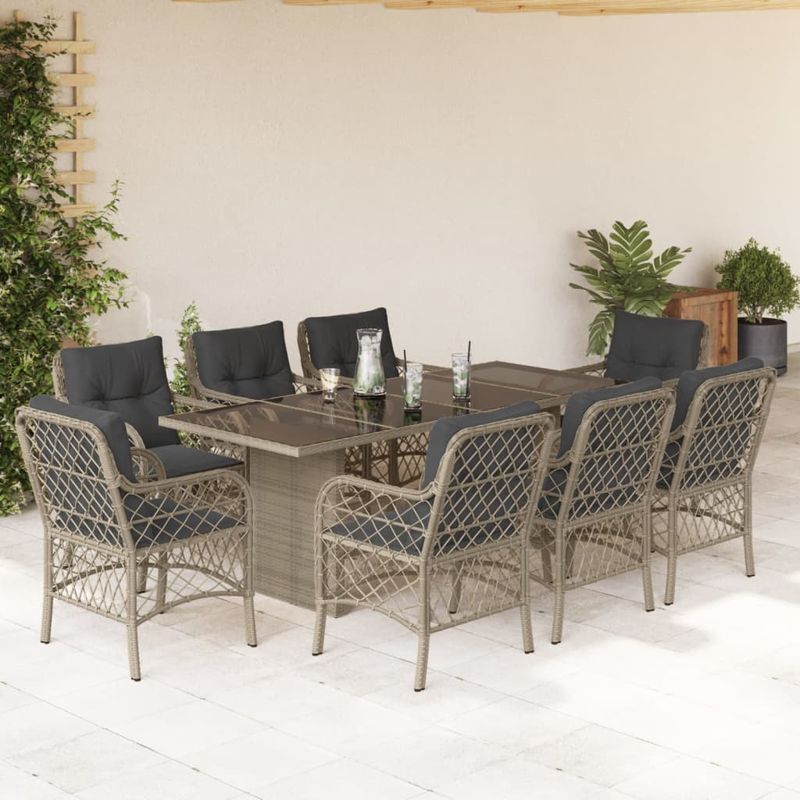 Casa si Gradina - Gradina si terasa - Mobilier exterior - Seturi mobila gradina - Set mobilier gradina cu perne, 9 piese, gri deschis, poliratan - Infinity.ro