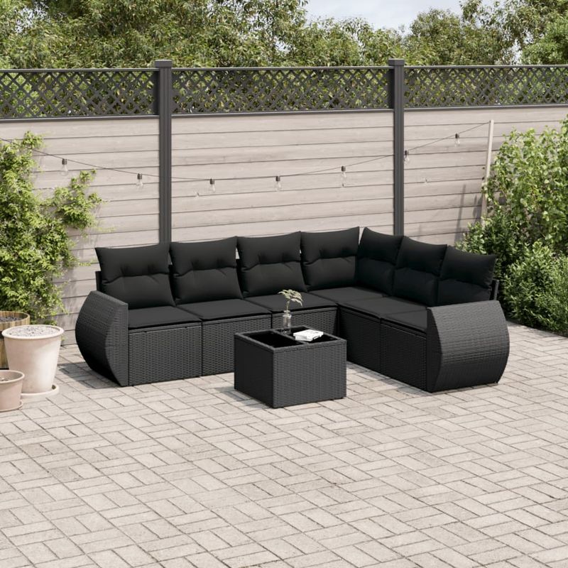 Casa si Gradina - Gradina si terasa - Mobilier exterior - Seturi mobila gradina - Set canapele de gradina cu perne, 7 piese, negru, poliratan - Infinity.ro