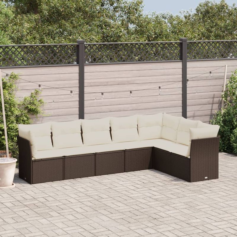 Casa si Gradina - Gradina si terasa - Mobilier exterior - Seturi mobila gradina - Set canapele de gradina cu perne, 7 piese, maro, poliratan - Infinity.ro