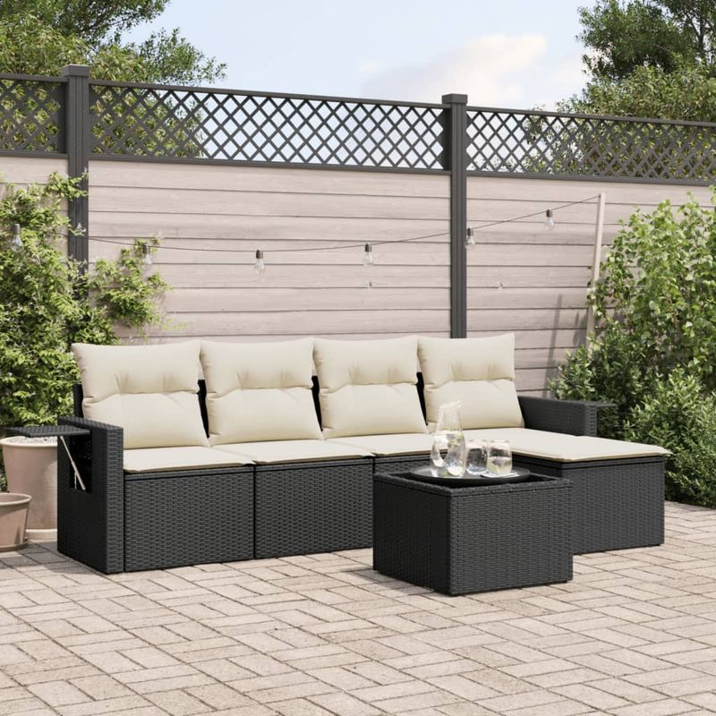 Casa si Gradina - Gradina si terasa - Mobilier exterior - Seturi mobila gradina - Set mobilier de gradina cu perne, 6 piese, negru, poliratan - Infinity.ro