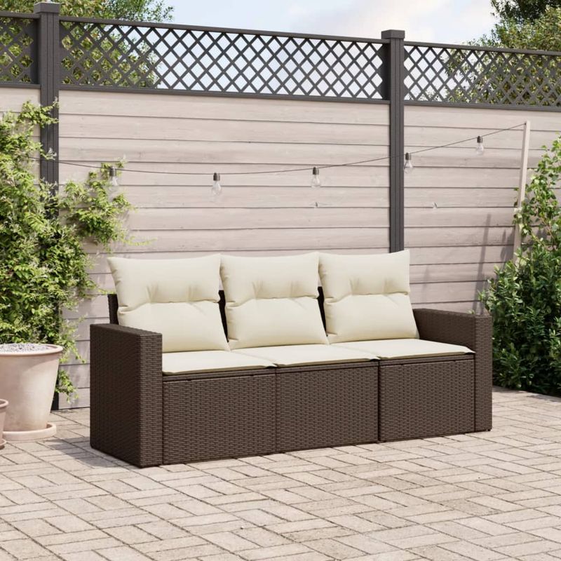 Casa si Gradina - Gradina si terasa - Mobilier exterior - Seturi mobila gradina - Set canapele de gradina cu perne, 3 piese, maro, poliratan - Infinity.ro