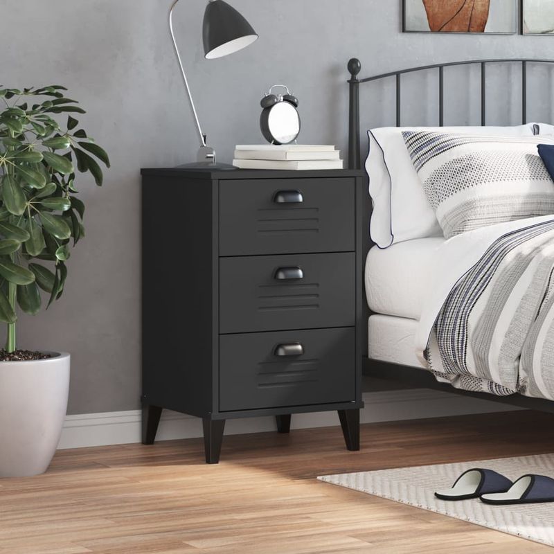 Casa si Gradina - Mobilier - Comode si corpuri - Noptiere - Noptiera „VIKEN”, negru, lemn masiv de pin - Infinity.ro