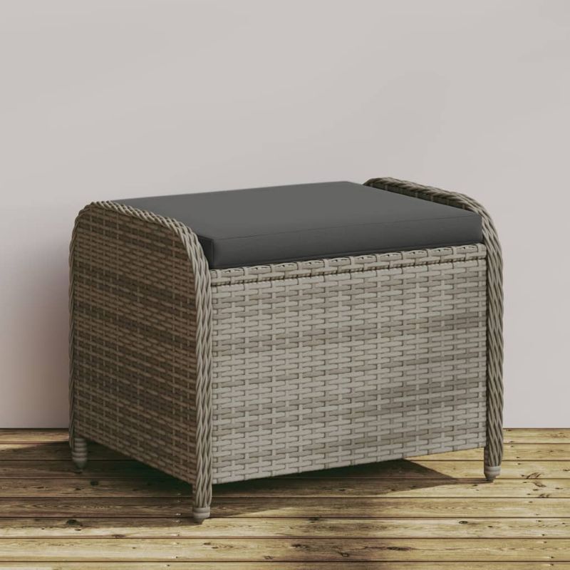Casa si Gradina - Gradina si terasa - Mobilier exterior - Scaune si sezlonguri gradina - Taburet de gradina cu perna, gri, 58x46x46 cm, poliratan - Infinity.ro