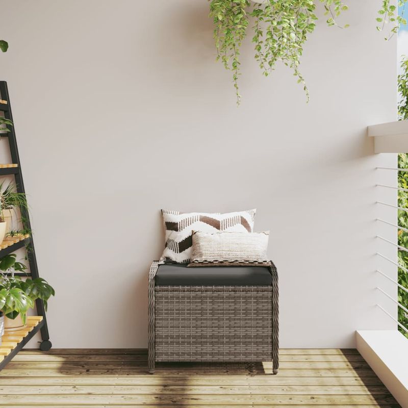 Casa si Gradina - Gradina si terasa - Mobilier exterior - Scaune si sezlonguri gradina - Taburet de gradina cu perna, gri, 58x46x46 cm, poliratan - Infinity.ro