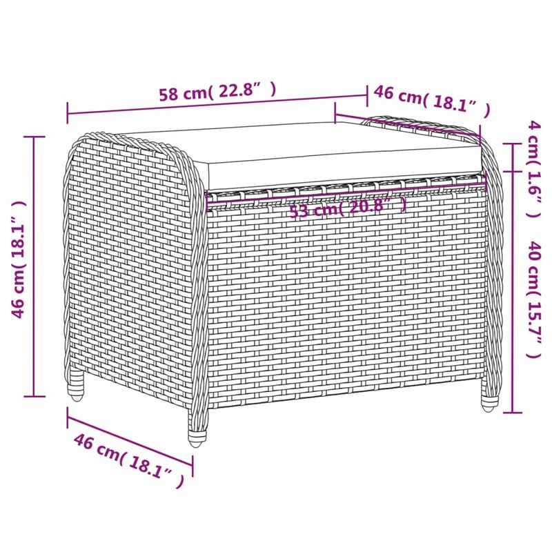 Casa si Gradina - Gradina si terasa - Mobilier exterior - Scaune si sezlonguri gradina - Taburet de gradina cu perna, gri, 58x46x46 cm, poliratan - Infinity.ro