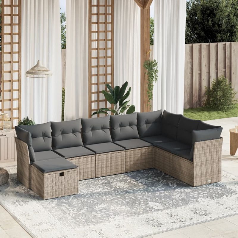 Casa si Gradina - Gradina si terasa - Mobilier exterior - Seturi mobila gradina - Set canapele de gradina cu perne, 8 piese, gri, poliratan - Infinity.ro