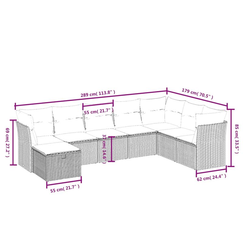 Casa si Gradina - Gradina si terasa - Mobilier exterior - Seturi mobila gradina - Set canapele de gradina cu perne, 8 piese, gri, poliratan - Infinity.ro