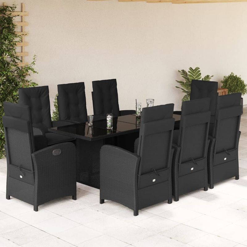 Casa si Gradina - Gradina si terasa - Mobilier exterior - Seturi mobila gradina - Set mobilier de gradina cu perne, 9 piese, negru, poliratan - Infinity.ro